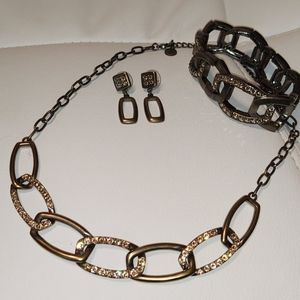 Touchstone Crystal Linked Set, Antiqued Brass